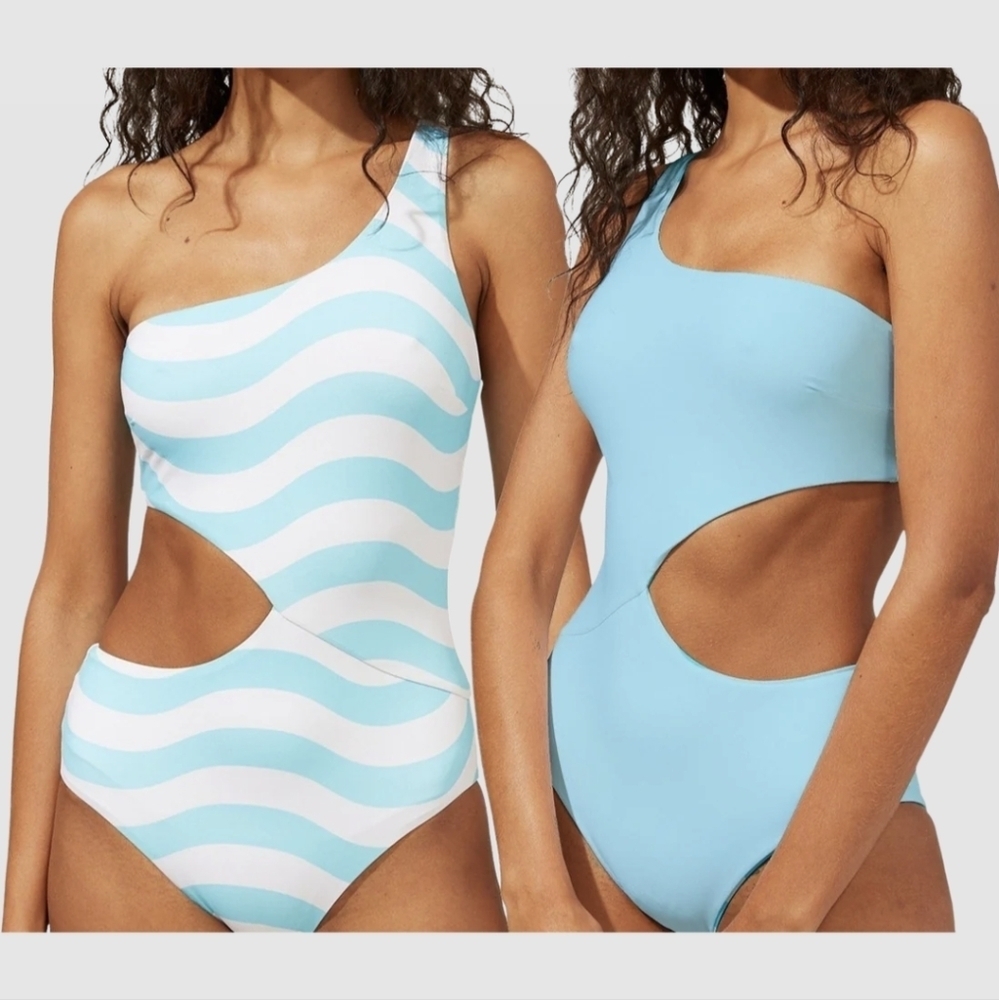 Solid and striped Claudia reversible wavy stripe fresh air blue xs